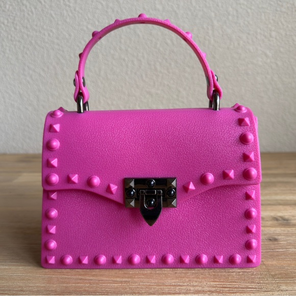 Handbags - Vibrant Pink Mini Bag with Studded Accents